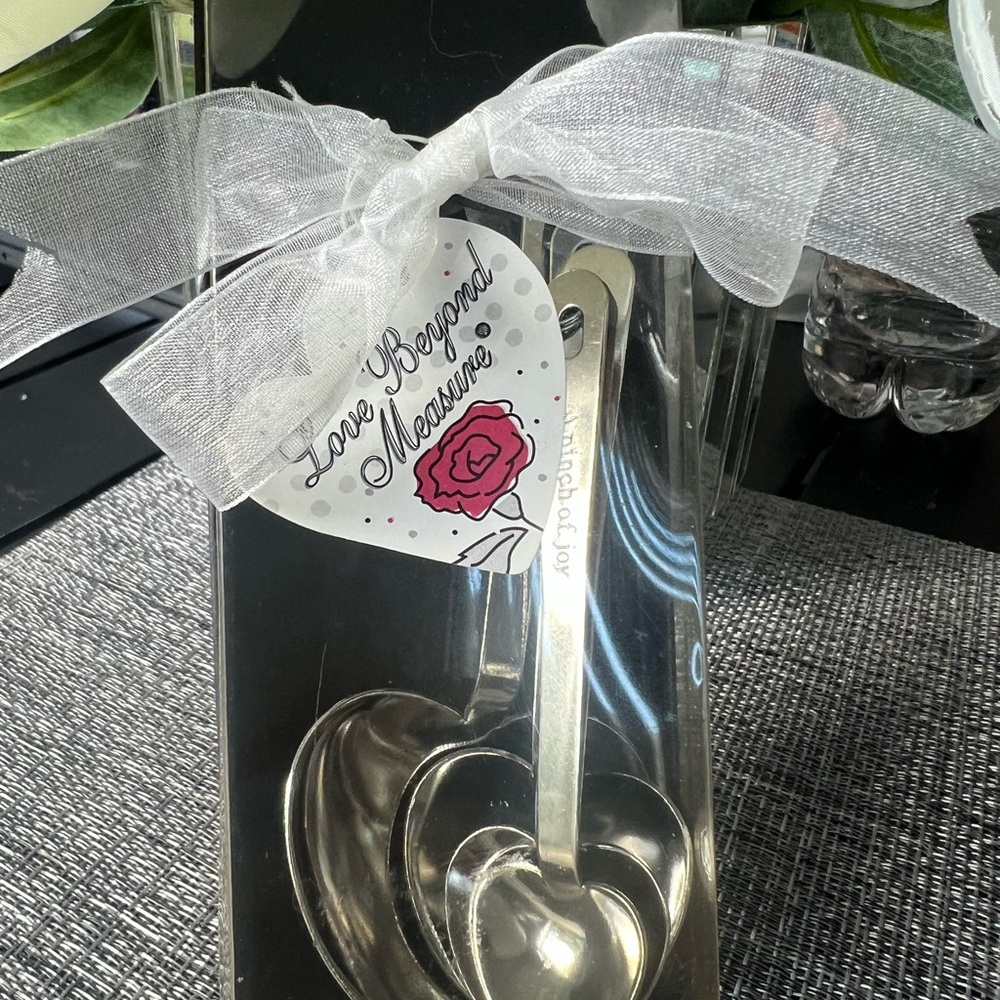 Silver Heart Measuring Spoons with Bow